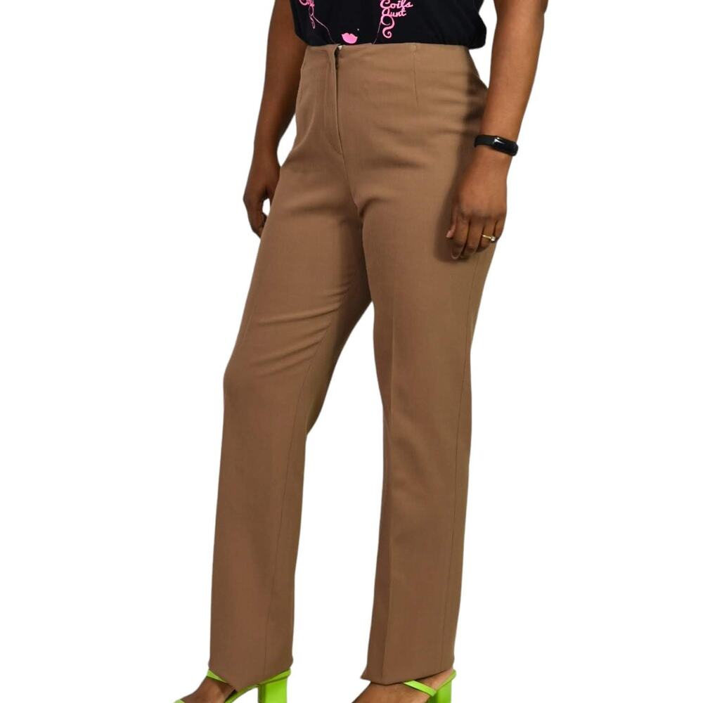 Bernard Zins Trouser Pants Brown Tan Dress High Waist Straight Flat Front Size 4